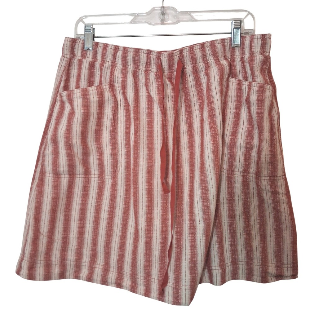 Max Studio Womens XL Red White Striped Cotton Mini Skirt Drawstring